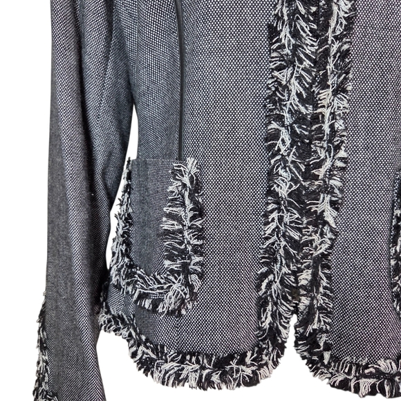 Bianca Nygard Women's Black and White Tweed Blazer with Frayed Fringe Size 12 - Picture 2 of 7